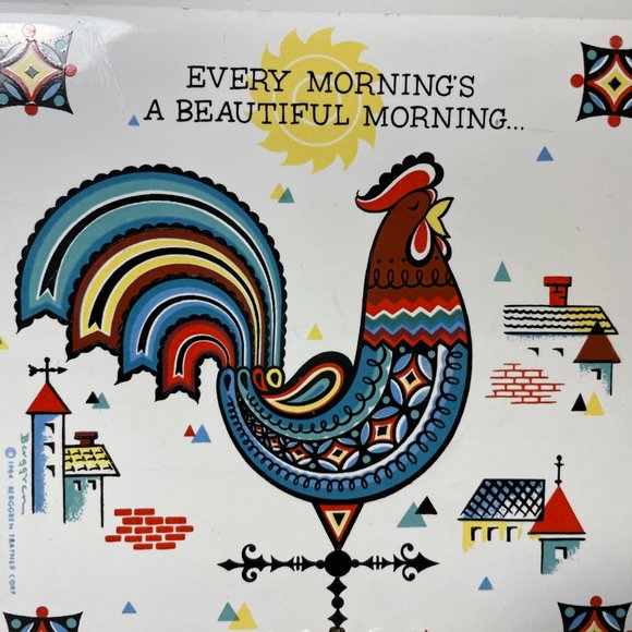 Berggren Trayner Tile Trivet Every Morning Is A Beautiful Morning Rooster Vtg 64 - Picture 6 of 15